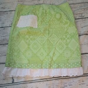 Hungry Palette Vintage Green White Polka Dot Geometric Print Lace Trim Skirt L